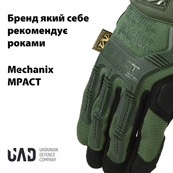 Тактические перчатки военные с закрытыми пальцами и накладками Механикс MECHANIX MPACT Оливковый L