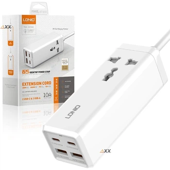 Сетевое зарядное устройство для телефона, ноутбука 65W 2 USB-C + 2 USB-A + 1EU розетка 2м Ldnio (SC1418)