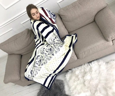 Плед велсофт Mulberry-Home, белый с принтом 140*220см
