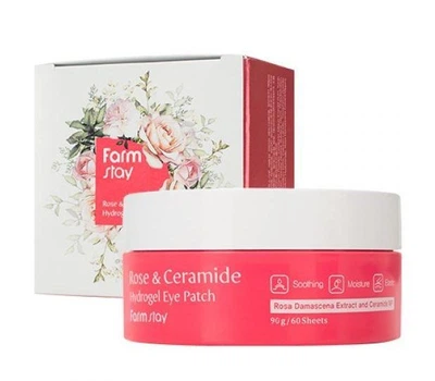 Патчі для очей FarmStay з трояндою і керамідами ROSE & CERAMIDE HYDROGEL EYE PATCH - 60 шт.