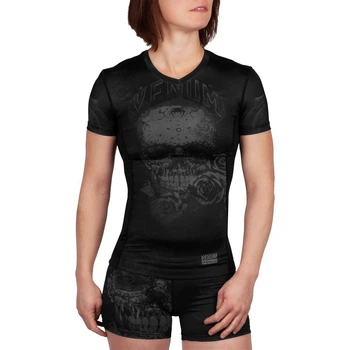 Жіночий рашгард Venum Santa Muerte 3.0 Short Sleeves Rashguard Black Black For Women (VENUM-03713-114-M)