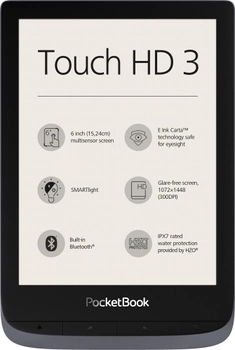 Podświetlany czytnik e-booków PocketBook 632 Touch HD 3 Metallic Grey (PB632-J-WW)