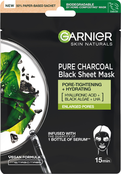 Черная Тканевая маска Garnier Skin Naturals Очищающий Уголь + Черные водоросли 28 г (3600542097253)