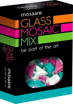 Стеклянная мозаика Mosaaro Мозаичный микс: белый, бирюзовый, фиолетовый с блестками (MA5004)