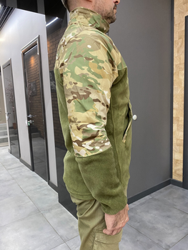 Армейська кофта флісова Kafkas, тепла, розмір L, Олива, вставки Мультикам на рукава, плечі, кишені