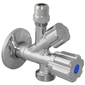 Кран ALBERTONI двойной угловой для сантехприборов 1/2"х3/8"х3/4" 8023017003514