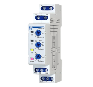 Трифазне реле контролю напруги і фаз 5A [NTRNP3120] РНПП-312 Новатек-Електро