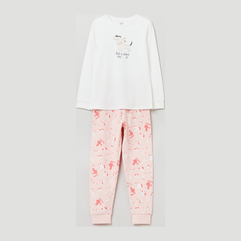 Piżama dziecięca (longsleeve + spodnie) OVS 1629989 122 cm Ecru/Różowy (8052147517875)