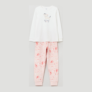 Piżama dziecięca (longsleeve + spodnie) OVS 1629989 140 cm Ecru/Różowy (8052147517905)