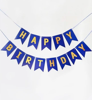 Паперова гірлянда "Happy Birthday", довжина - 3 м., колір - синій