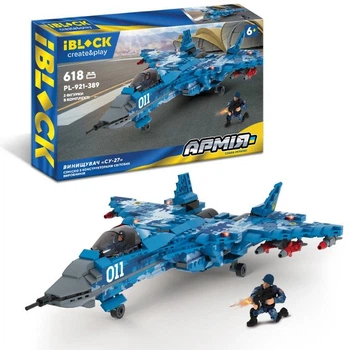 Конструктор Армия Истребитель "СУ-27" 618дет, PL-921-389 Iblock, инструкция, наклейки (6906231726624)