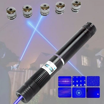 Найпотужніша Лазерна вказівка Laser BLUE YXB 008 10000 mW Синій промінь фокусування 5 насадок