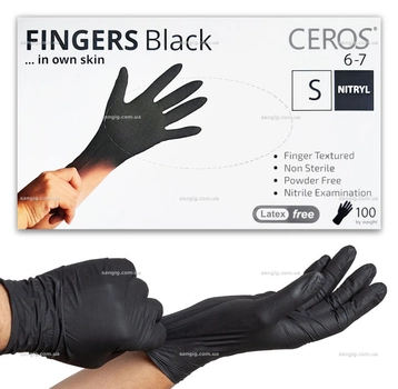 Нитриловые перчатки Ceros, плотность 3.6 г. - Black - Черные (100 шт) S (6-7)