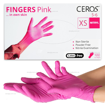 Нитриловые перчатки Ceros Pink, плотность 3.5 г. - розовые (100 шт) XS (5-6)
