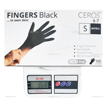 Нітрилові рукавички Ceros, щільність 3.6 г. - Black — Чорні (100 шт.) S (6-7)