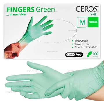 Нітрилові рукавички Ceros, щільність 3.5 г. - Green — Зелені (100 шт.) M (7-8)