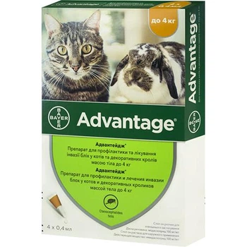 Краплі на холку від бліх Bayer Advantage 40 для котів і кошенят до 4 кг, від ектопаразитів
