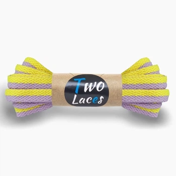 Шнурки для взуття Two Laces плоскі 8 мм, довжина 140 см, жовтий з лавандовим (61867020)