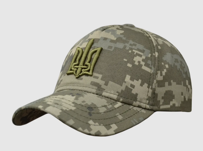 Бейсболка тактическая VladAltex ОГ 57-58 см кепка летняя с вышивкой 3D герба 419-46 пиксель зсу хаки