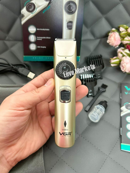 Аккумуляторная машинка для стрижки волос VGR V-031 триммер для бороды и усов с 2 сменными насадками
