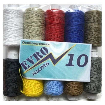 Нитки швейні армовані EVRO №10 "Особливо міцні" (10 котушок) асорті