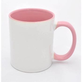 Чашка для сублімації рожева всередині з рожевою ручкою S003 330 мл (Handle Pink)