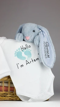 Набір подарунковий на народження дитини іменне зайченя та боді HeyBaby