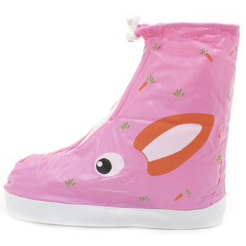 Детские резиновые бахилы Lesko 22.2 см на обувь от дождя и грязи Кролик розовый на змейке затяжках