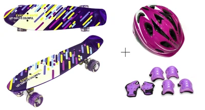 Скейт Penny Best Board LED 22" со светом Шлем + защита с регулировкой Purple/Yellow (G26482364844650)