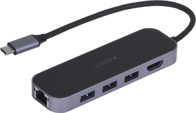 USB Hub Unitek uHUB H6 Gloss 6-in-1 USB-C Ethernet Hub With HDMI and 100W Power Delivery (D1084A)