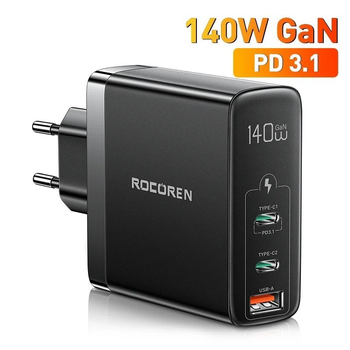 Блок живлення Rocoren 140W Quick Charger 4.0/PD 3.1 для MacBook/MSI/HP/Dell/Lenovo/Asus black