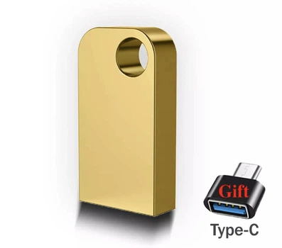 USB флешка металл Flash Drive 2 тб 2.0 + Type-C переходник ABC Золото