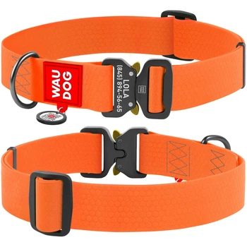 Ошейник WAUDOG WATERPROOF с QR паспортом для крупных собак, водостойкий, пряжка-фастекс с площадкой для гравировки, 46-70 см 40 мм Оранжевый (28014)