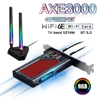 Трьохдіапазонний PCI-E Wi-Fi 6E 5374Mbps + BT5.3 Gaming (Intel AX210) адаптер 2.4G/5G/6Ghz з виносною антеною + Bluetooth 5.3 (FV-AXE3000-G)