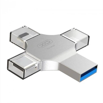 USB Флешка Flash Drive XO DK04 USB2.0 4 in 1 64GB Сталевий
