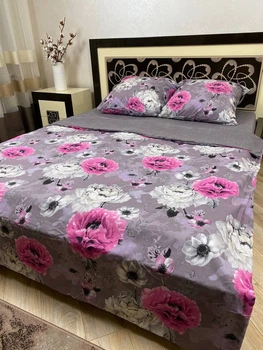 Постельное белье хлопковое с цветами Двуспальное 180 x 220 Бязь Серое