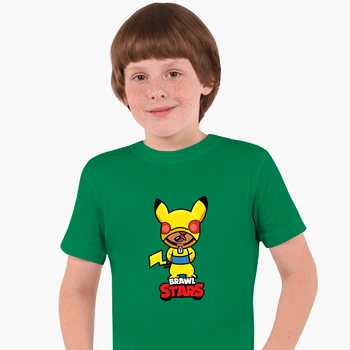 Дитяча футболка Бравл Старс Леон Пікачу (Brawl Stars Leon Pikachu) (25186-2601) 122-128 см Бавовна Зелений