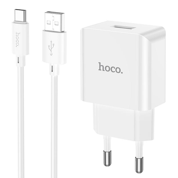 Сетевое зарядное устройство HOCO C106A + кабель USB - Type-C Leisure Single Port Charger 1USB 10.5W 2.1A White (6931474783912)