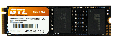 Твердотільний накопичувач M.2 256Gb, GTL Poseidon, PCI-E 4x, 3D TLC, 1800/1100 MB/s (GTLPOS256GBNV)
