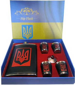 Набор Подарочный Фляга 265 Мл и 4 Стопки Украина Red Black State