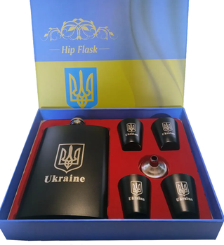 Фляга 265 Мл и 4 Стопки Набор Черный Украина State