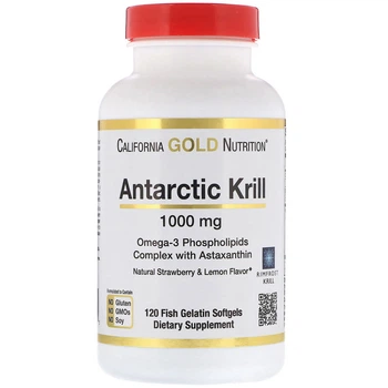 Жир арктического криля с астаксантином California Gold Nutrition (Antarctic Krill) 1000 мг 120 капсул со вкусом лимона и клубники CGN01102