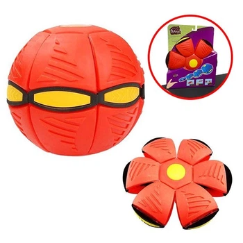 Летающий мяч трансформер с ЛЕД подсветкой Фрисби НЛО Flat Ball Disc Летающая тарелка для детей Красный
