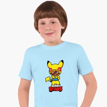 Дитяча футболка Бравл Старс Леон Пікачу (Brawl Stars Leon Pikachu) (25186-2601) 134-140 см Бавовна Блакитний