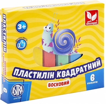 Пластилін квадратний восковий Школярик 6 кольорів