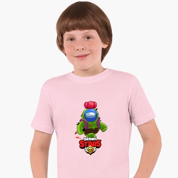Дитяча футболка Амонг Ас Бравл Старс Спайк (Among Us Brawl Stars Spike) (25186-2599) 158-164 см Бавовна Рожевий