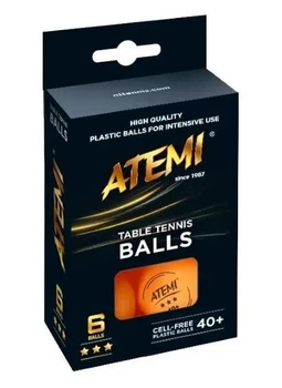 Мячи для настольного тенниса Atemi 3 * 6 шт 40+ пластик оранжевые