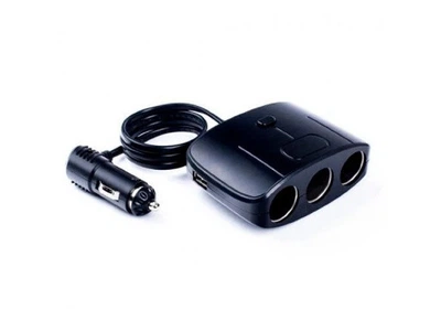 Трійник у прикурювач із підовжувачем Olesson Чорна 12/24V 100W/2USB+1 вимикач