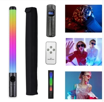 Лампа для зйомки Zemove LED RGB жезл (20W, 50 см, з акумулятором, пультом, чохол, 2200mAh) - чорний