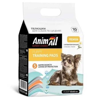 Пелюшки тренувальні з ароматом ромашки для цуценят і собак AnimAll Puppy Training Pads 60х60 см / 10 шт. (4820224500744)